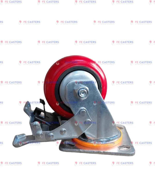 red pu 4 x 2 brake HEAVY DUTY CASTERS