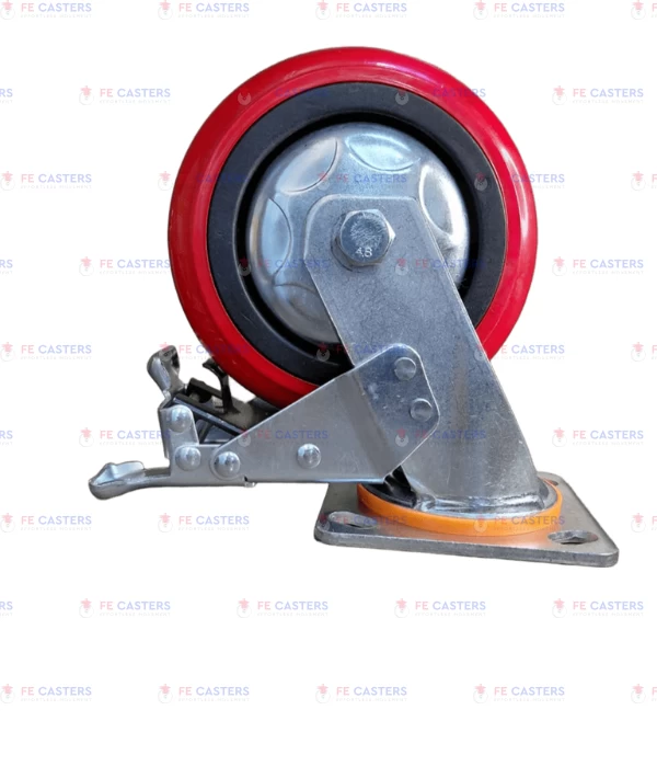 red pu 6 x 2 brake HEAVY DUTY CASTERS