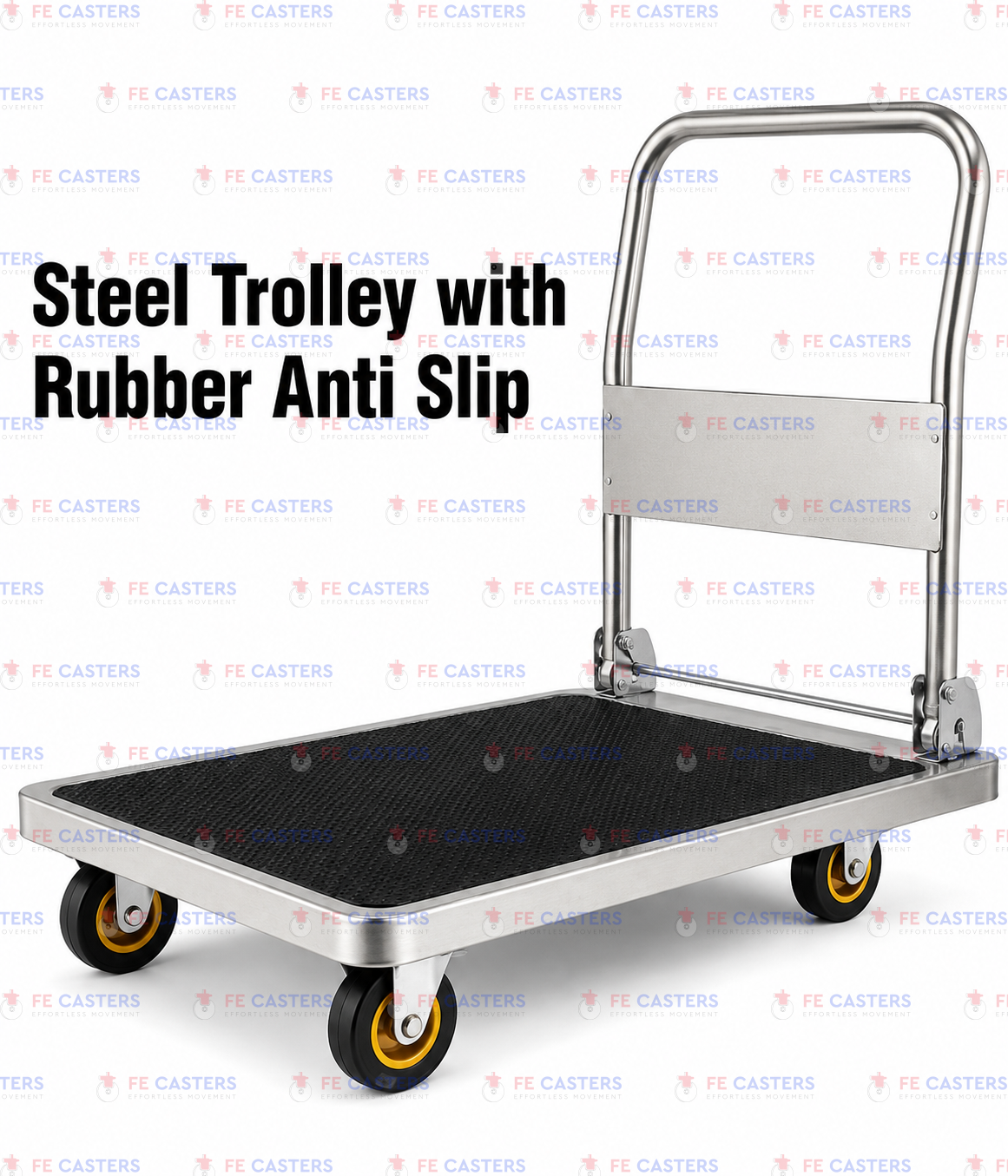 STEEL FOLDING TROLLEY WITH RUBBER ANTI SLIP MAT
